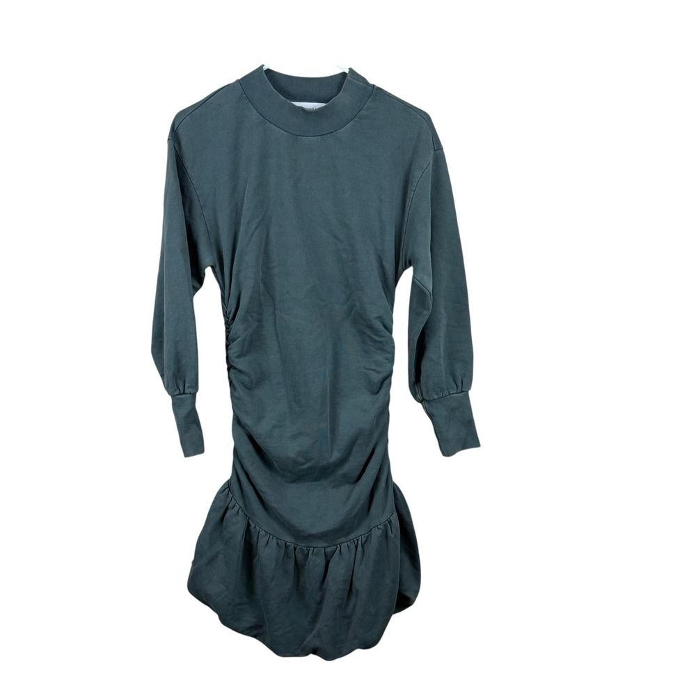 Something Navy Ruched Sweatshirt Dress Mini Bubble Hem Green Size S - Picture 2 of 6